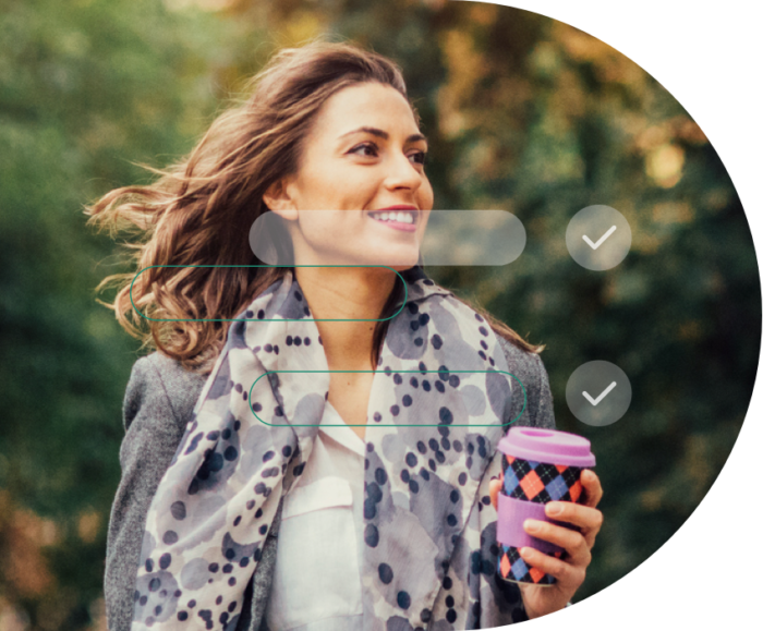 woman, smiling and holding cup