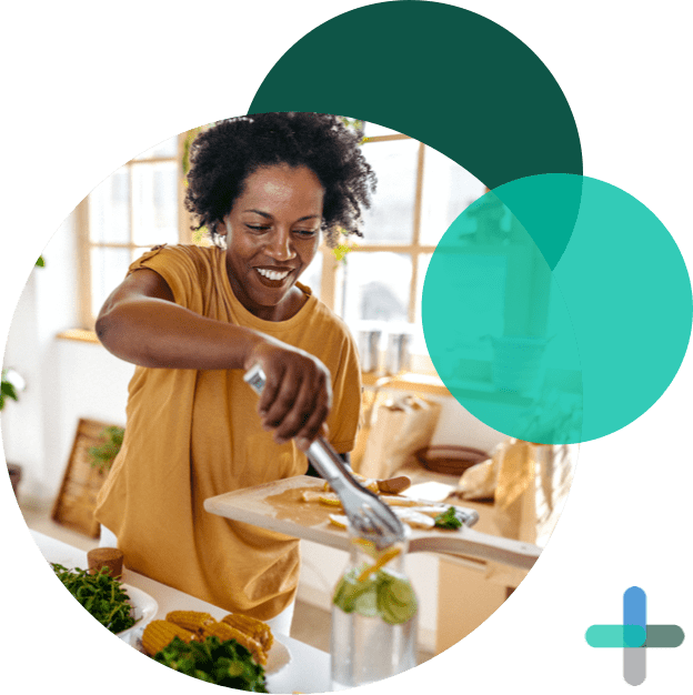 woman holding cutting board
